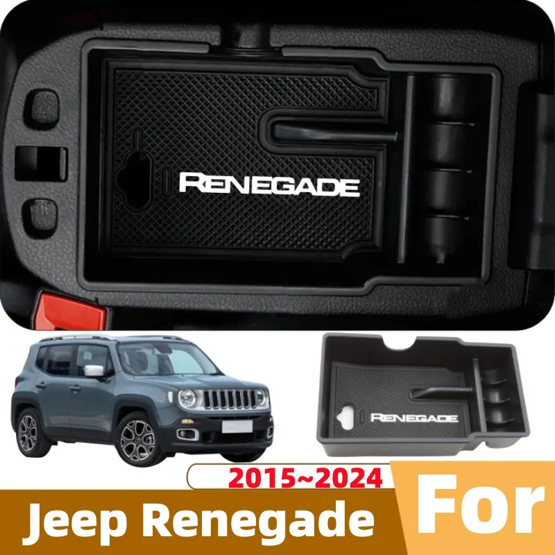 For Jeep Renegade 2015~2017 2018 2019 2020 2021 2022 2023 2024 Car Console Armrest Hidden Black Storage Box Interior Accessorie