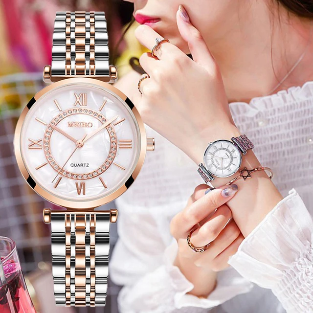 Relojes de pulsera de cristal de lujo para mujer reloj de cuarzo de diamantes de moda reloj de pulsera femenino de acero