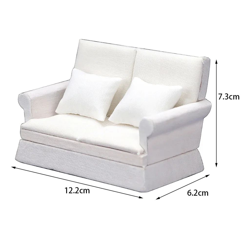 1/12 Poppenhuis Miniatuur Witte Dubbele Bank met Kussen Mini Meubels Model Speelgoed voor Poppenhuis Accessoires Decoratie ob11 bjd