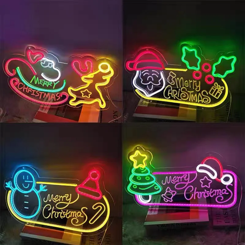 Merry Christmas Neon Led Sign Christmas Tree Elk Santa Claus Night Lights Kids Bedroom Decoration Party Bar Wall Decor Neon Gift