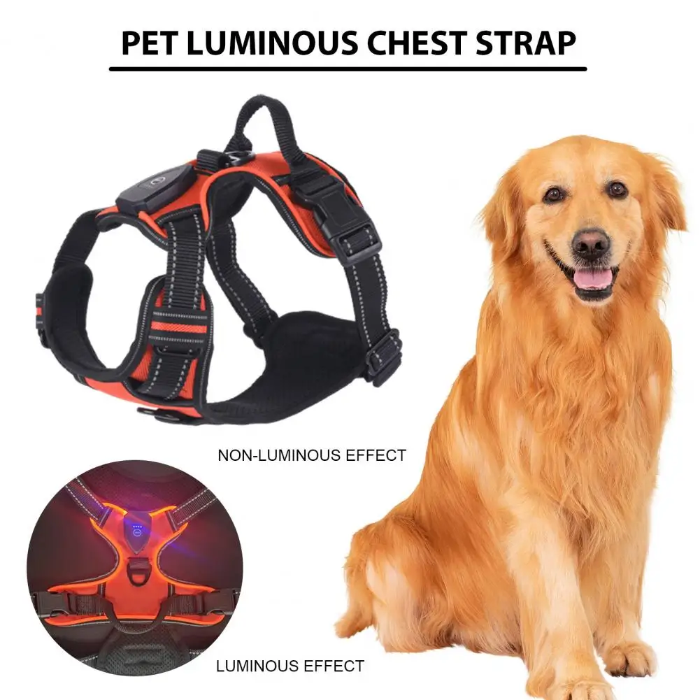 Pet Vest Harness Rechargeable Led Dog Harness for Night Walking Adjustable Glow Vest for Small Medium Dogs Pet Chest Strap Led