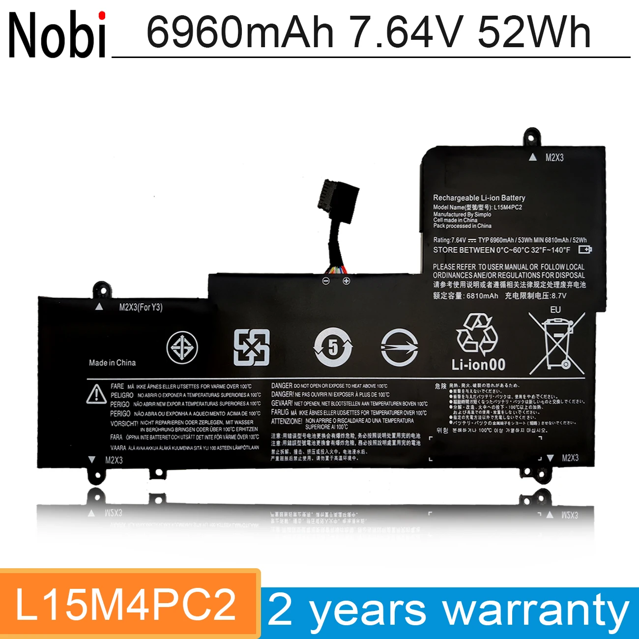 Аккумулятор Nobi 6960 мАч L15M4PC2 L15L4PC2 для ноутбука Lenovo YOGA 710-14ISK 710-14IKB 710-15ISK 710-15IKB 5B10K90778 5B10K90802