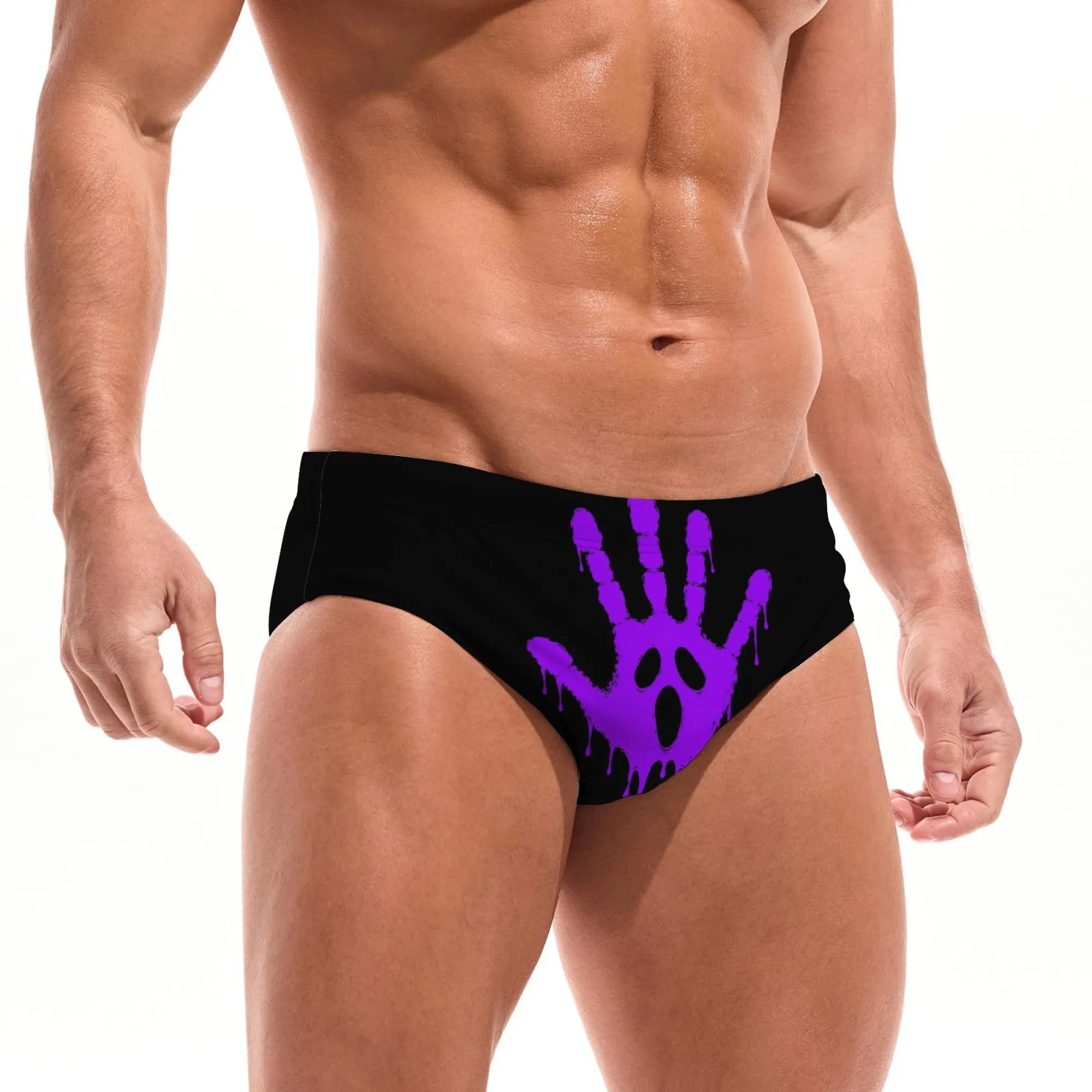 Handprint Ghost Face Swim Trunks Elastic Soft Skin-Friendly Men's Triangle Swim Trunks Beach Carnival Swimming Fashion Swimsuit