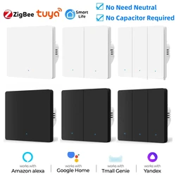 Tuya Zigbee EU Smart Light Switch No Neutral Wire No Capacitor Push Button Wall Switch Smart Life Work With Alexa Google Home