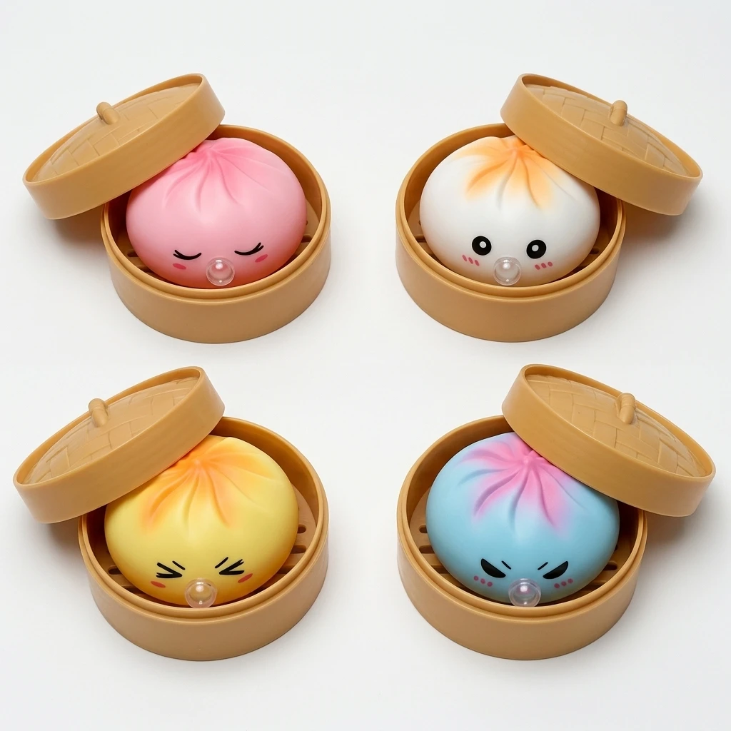 1/4 Box Dumpling Squeeze Blasenspielzeug-Set mit Dampfgarer, dehnbare Fidget-Squishies zum Blasen von Seifenblasen, sensorisches Spielzeug