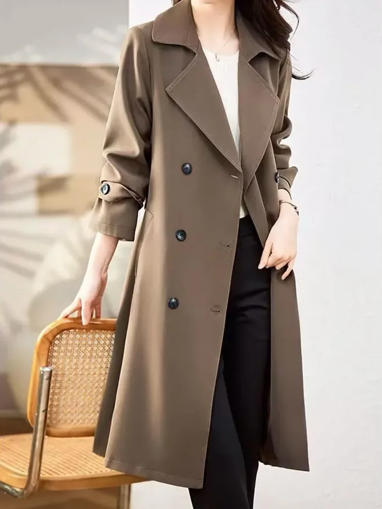 

Korean Elegant Loose Trench Coats Spring Fall Lapel Neck Double Breasted Outerwears Women Casual Long Sleeve Gabardina Jackets