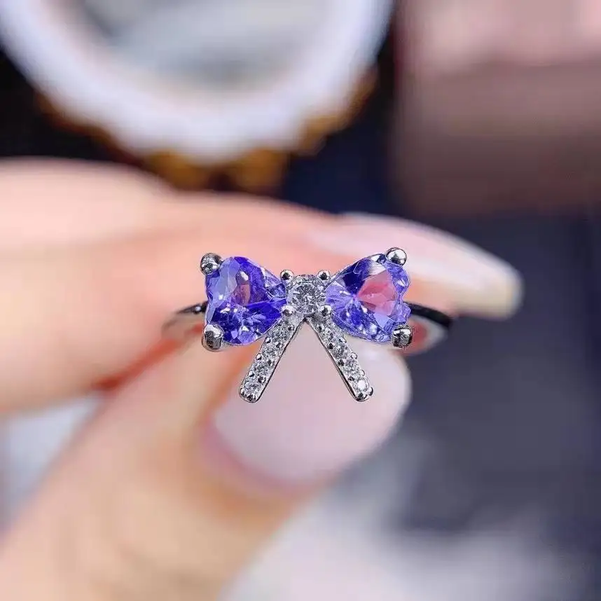 DIY accessories Cross-border Douyin live broadcast natural tanzanite ring ins fashion exquisite bow opening colorful treasure ri