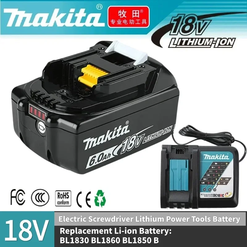 

2024 Upgraded 18V 6.0 Rechargeable Battery for Makita Power Tools with LED Li-ion Replacement BL1860 1850 18v 9A 6000mAh