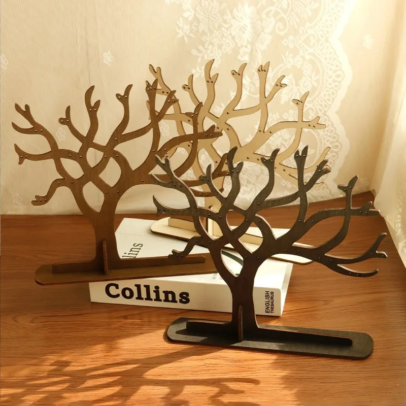 

Vintage Wooden Earring Tree Stand, Creative Branch Shape Jewelry Holder for Home Desktop Display and Decoration