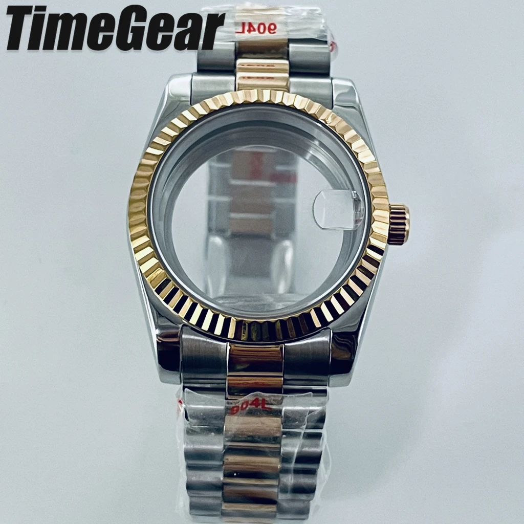 

Серебристо-розовый браслет Presidential 36 мм 40 мм, корпус часов с сапфировым стеклом для механизмов NH34, NH35, NH36, NH38, NH70, PT5000, ETA2824