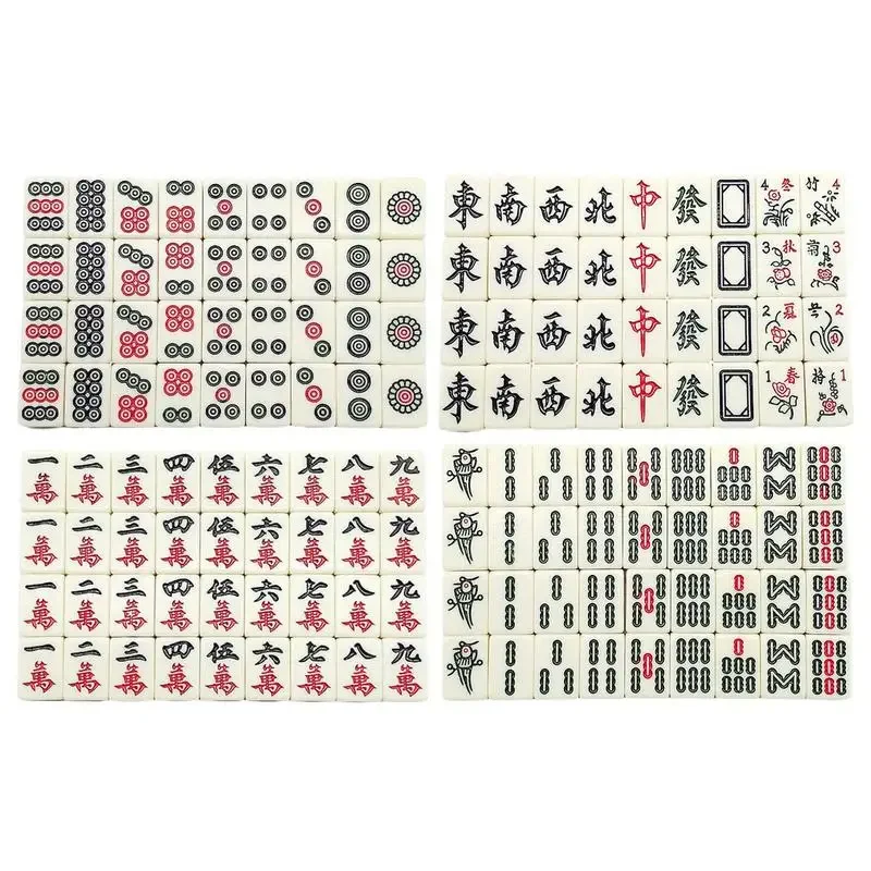Chinese Mahjong Game Set 144 White Engraved Mini Tiles