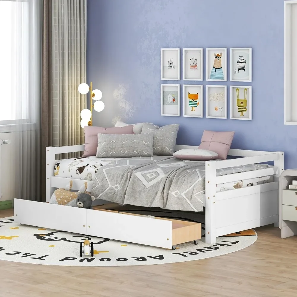 Daybed matrimoniale con 2 cassetti portaoggetti, struttura per Daybed doppia in legno, divano letto per bambini a doppio uso, camera dei bambini