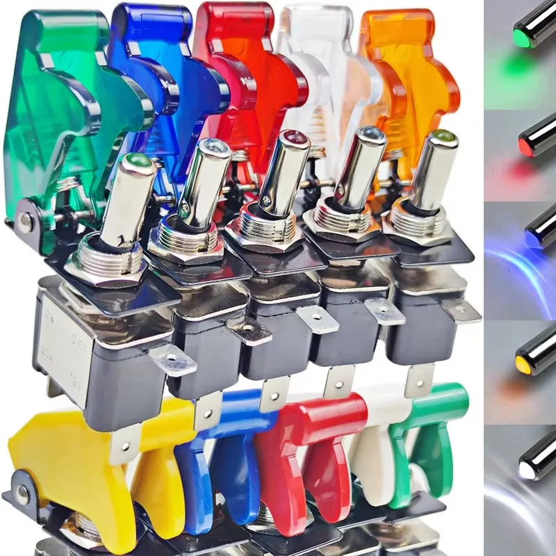 1Set Auto Car 12V 20A Boat Truck Illuminated Led Toggle Switch With Safety Aircraft Flip Up Cover Guard Red Blue Green Yellow