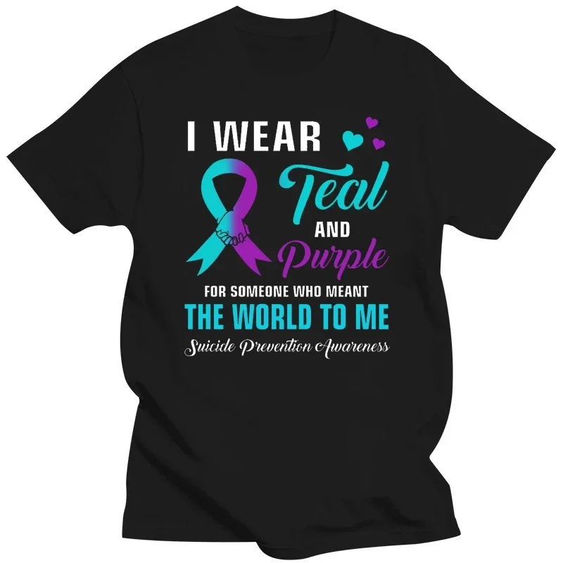 I Wear Teal And Purlple Suicide Prevention Awareness Black Cool lnformal tops heavyweight style men clothing manga cotton new