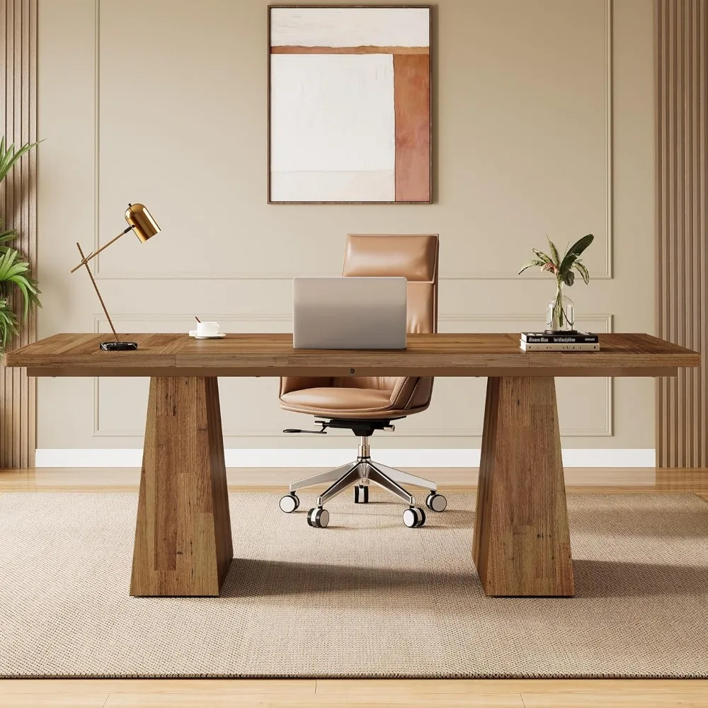 63-Inch Executive Desk, Modern Office Computer Desk with Sturdy Double Pedestal, Large Study Writing Table Simple Wor