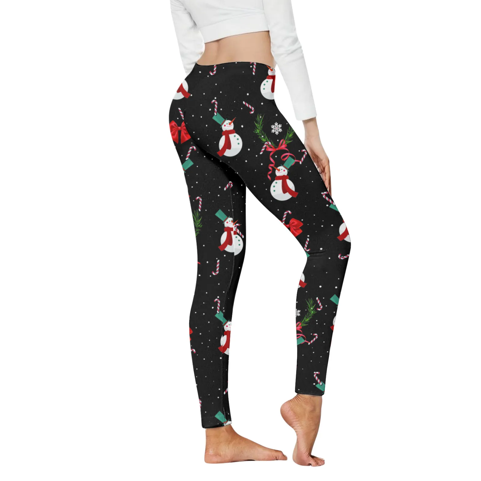 Leggings natalizi da donna collant Leggings babbo natale pupazzo di neve stampa controllo Leggings sportivi vita alta natale divertenti Leggings Skinny