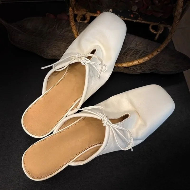 

New Women Shoes Retro Luxury Genuine Leather Muller Slippers for Woman Comfort Vacation Casual Shoe Designer Shoes Zapatos Mujer