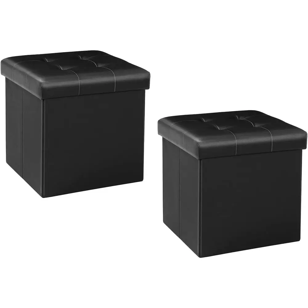 

Small Cube Ottoman with Leather Dorm Room Ottoman Black 12.6X12.6X12.6 (2 Pack)