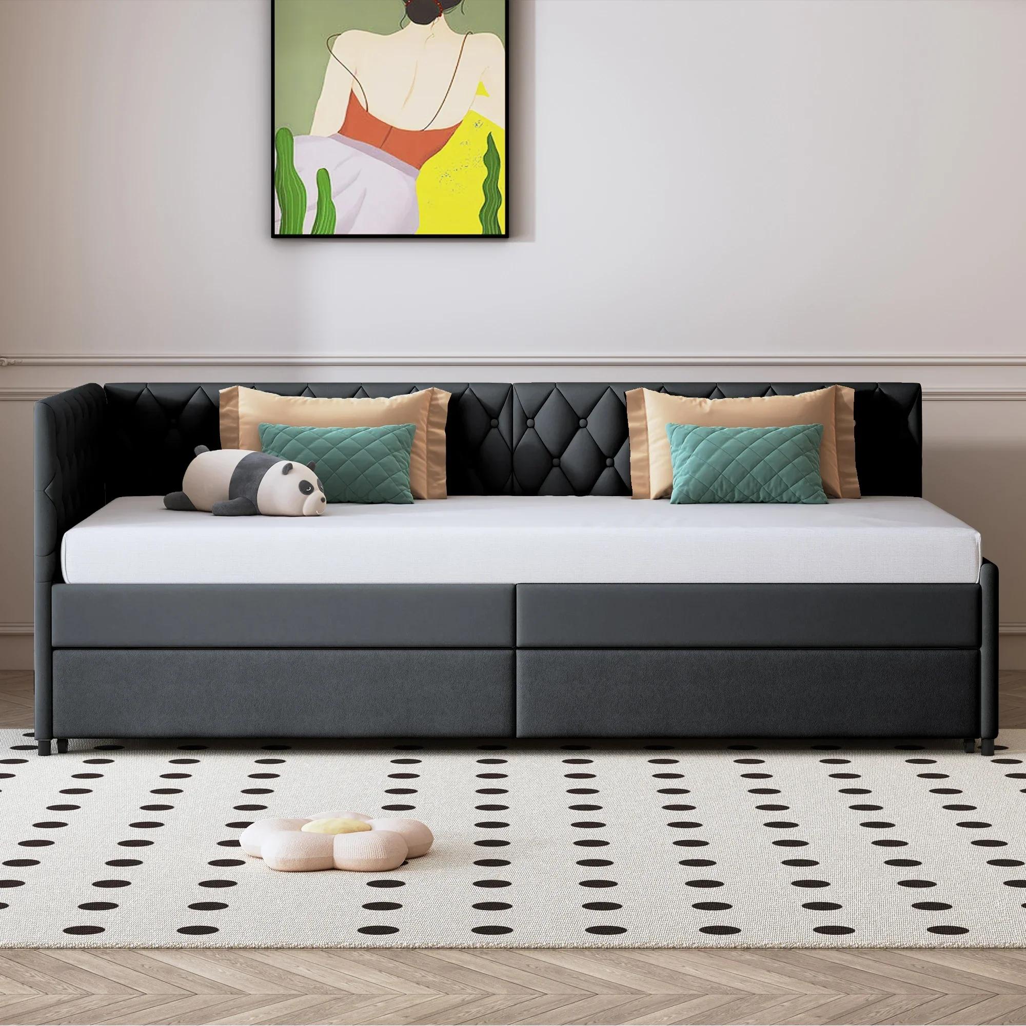 Rozkładana sofa Fangange z dodatkowym łóżkiem, 90x200 cm, idealna do salonu i pokoju dziecięcego, obita welurem w kolorze beżowym.