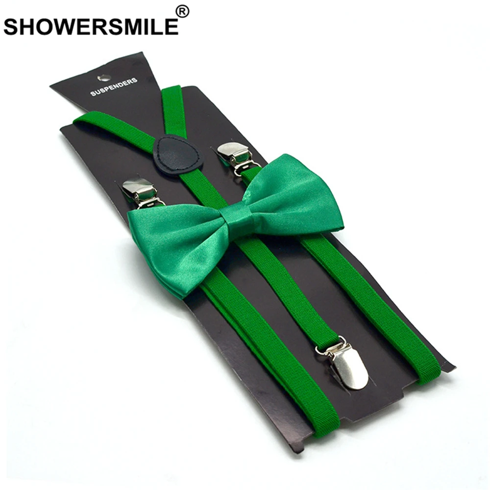 Showersmile Gele Bretels Bowtie Set Mannen Vrouwen Volwassen Bretels Dunne Bretels Zwart Rood Wit Blauw Roze Beige 100Cm * 1.5Cm