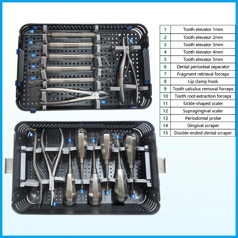 1set Oral Surgery Scaler Kit Tartar Removing Forceps Extraction Forceps Vet Hand Tools Orthodontic Dental Instrument 15pcs