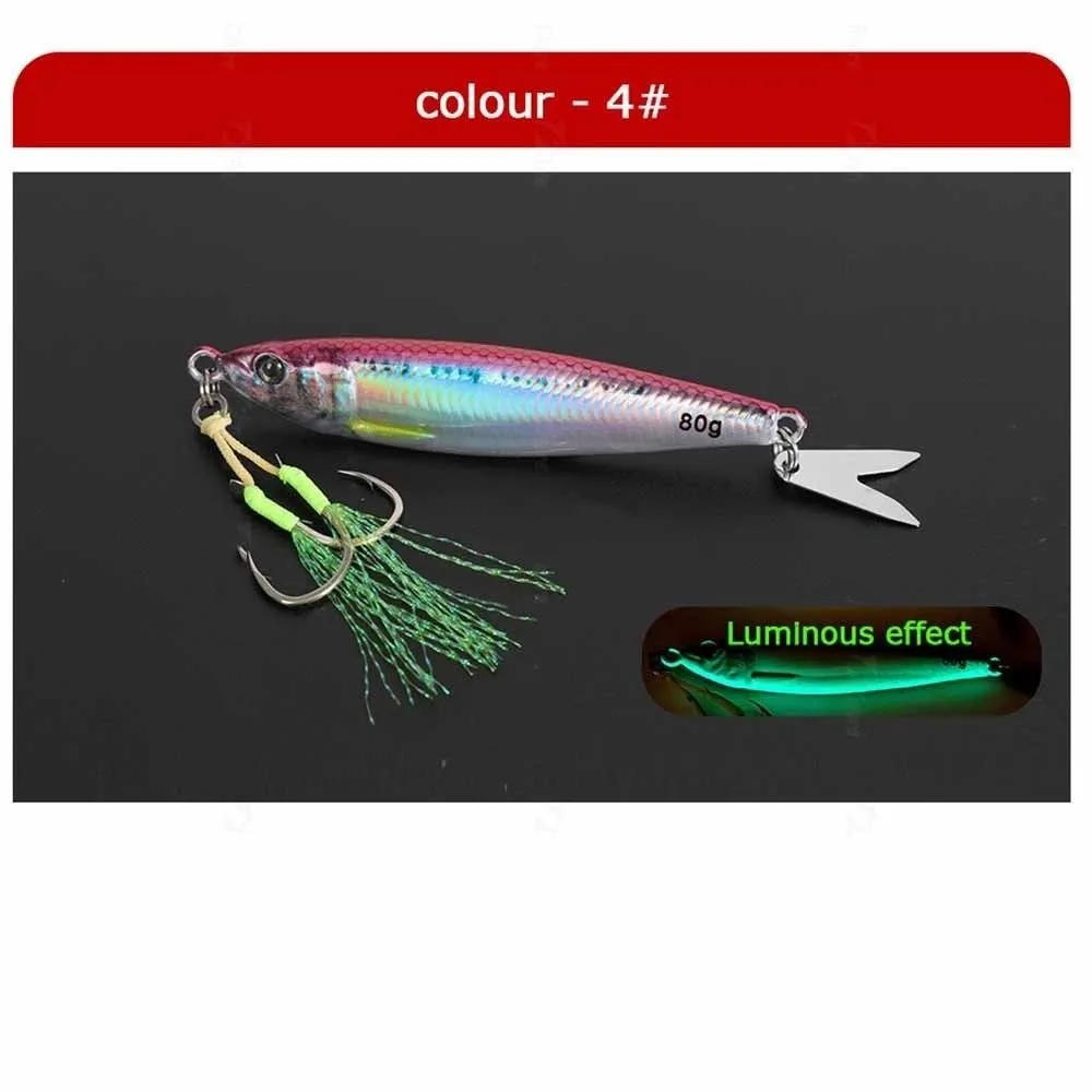 

Slow Sinking Simulation Fish Lures 80g Weight Jig Hook Artificial Fishing Bait Realistic Long Tail Metal Jig Lure Shore Casting