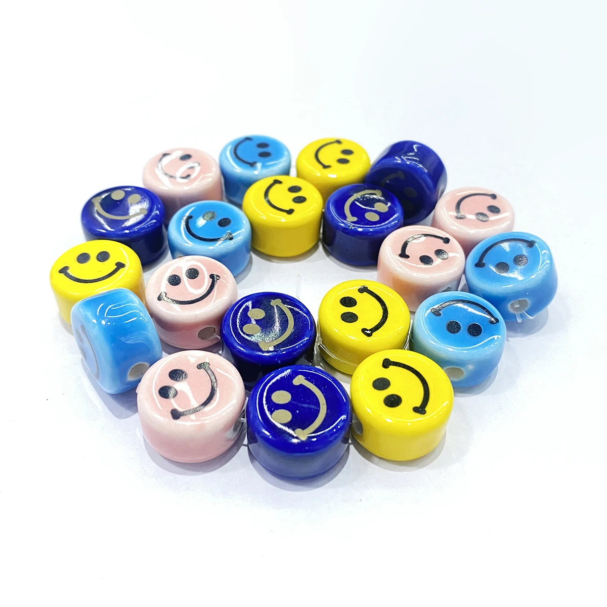 10Pcs 7MM 10MM 16MM Smile Face Flat Round Ceramic Spacer Bead Cute Mix Colors For Jewelry Making DIY Porcelain Bracelet Necklace