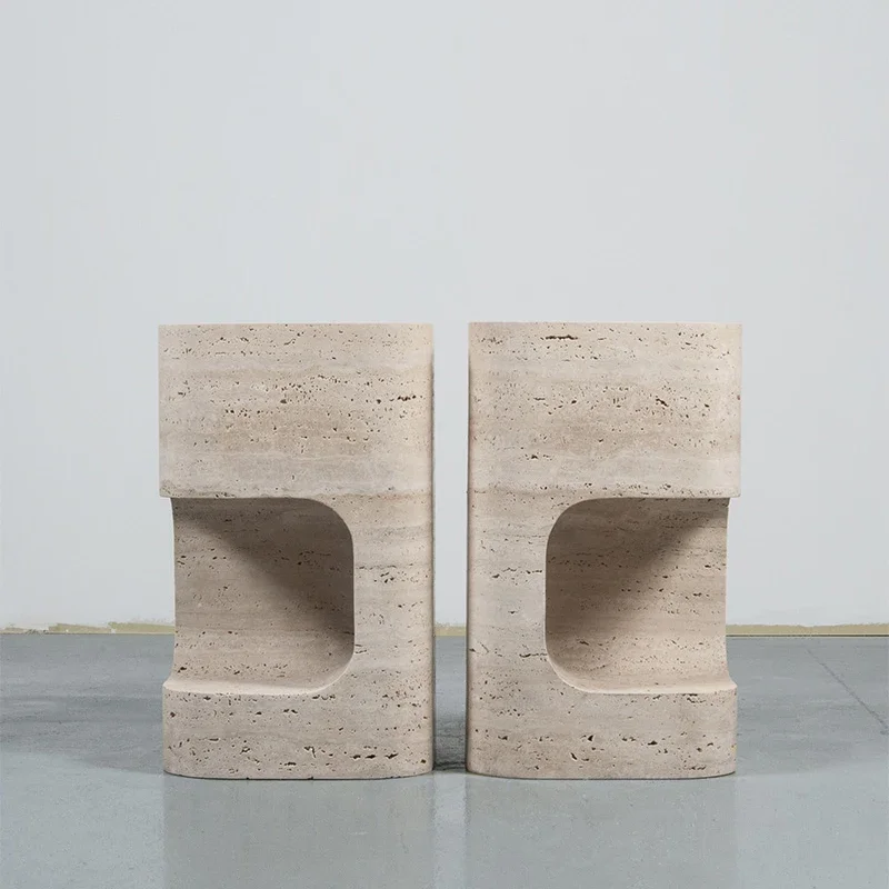 

Nordic model room natural travertine side table, creative side table, hotel villa storage column display stand
