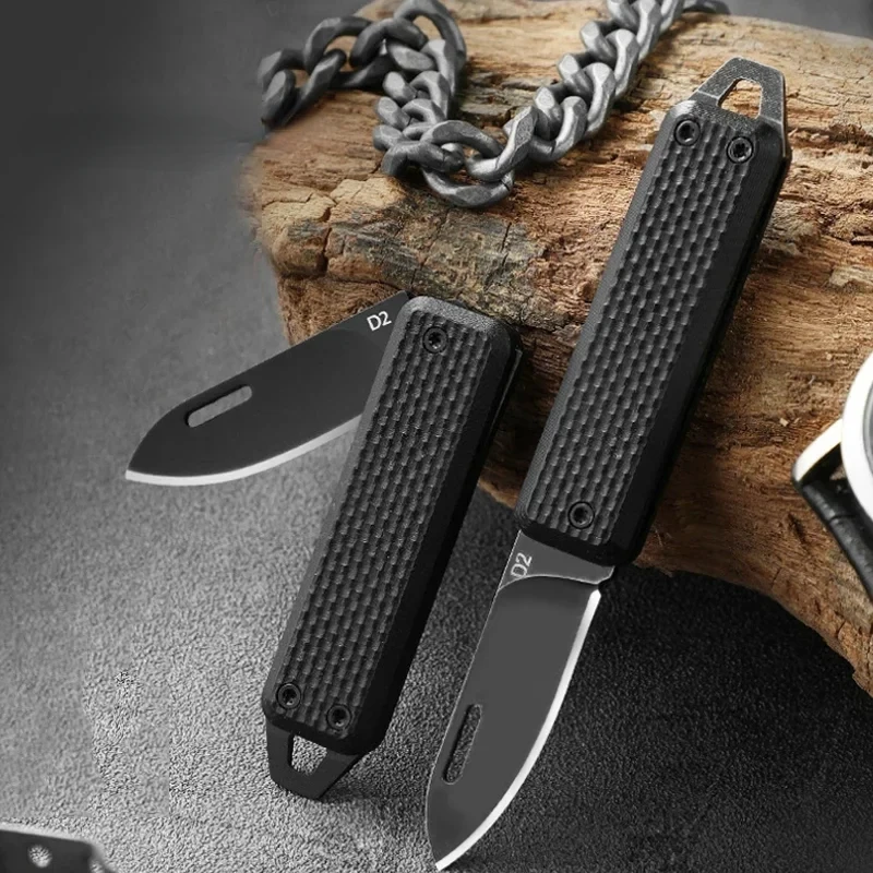 Mini High Hardness D2 Steel Folding Knife G10 Handle Keychain Self-defense Knife Disassembly Express Delivery EDC Knife Hunting