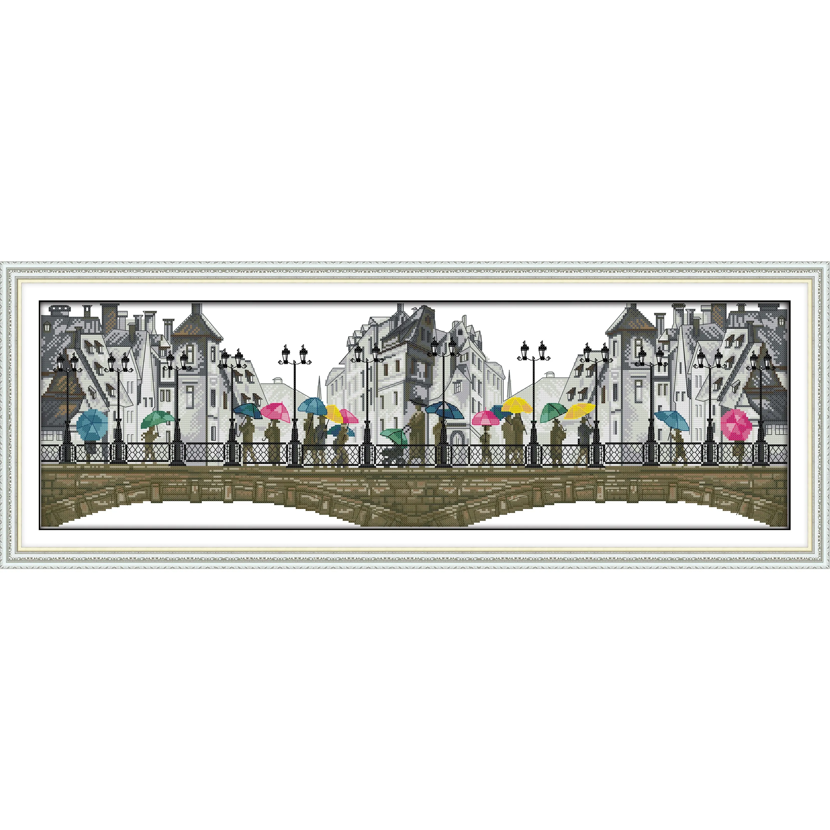 

Soulgift News Набор для вышивки крестом с предварительной печатью, штампованная ткань Аида с нитками DMC, набор для вышивания - дождливый пейзаж