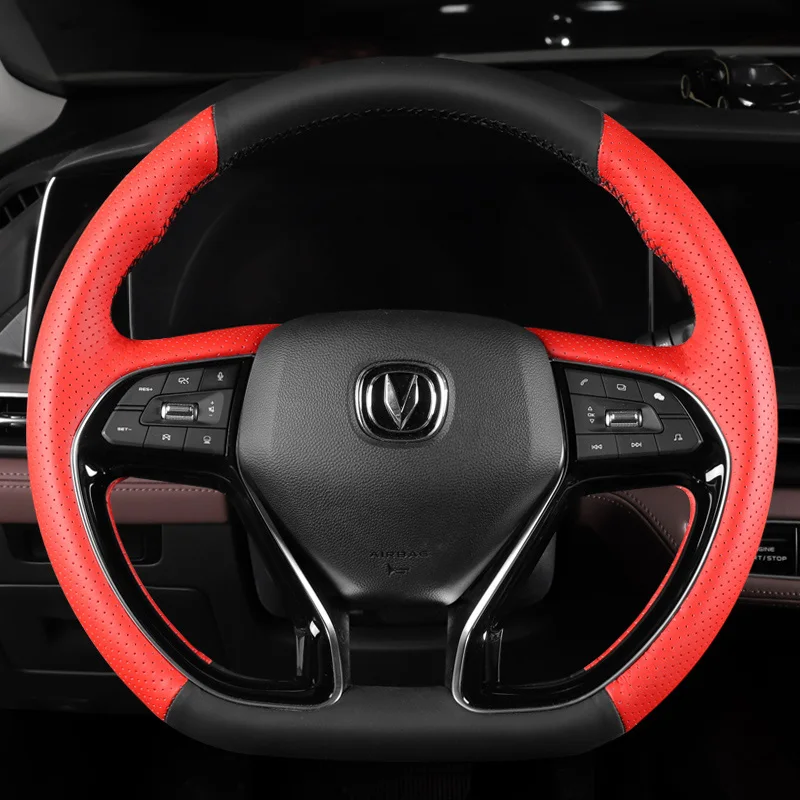 For Changan CS75 PLUS UNIV CS35 EADO Hand Sewn Needle Thread Car Steering Wheel Cover Car Accessories Genuine Leather  Comfort