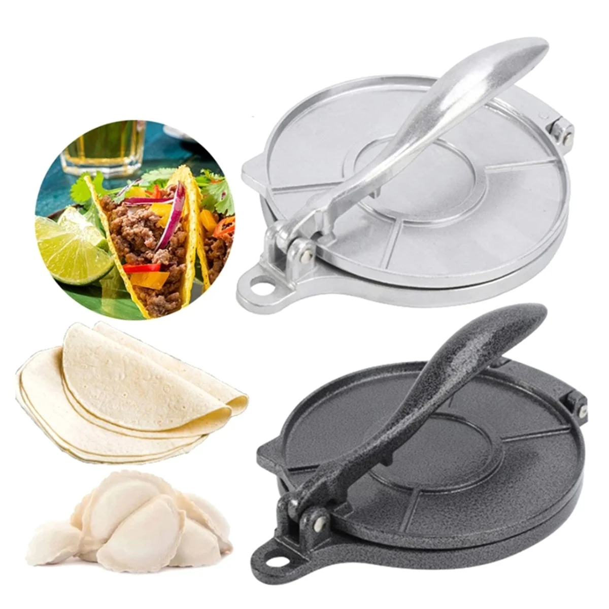 16cm Manual Corn Tortillas Pressing Tools Aluminium Alloy Tortilla Cake Molds Kitchen Bakeware Cooking Accessories 2pc