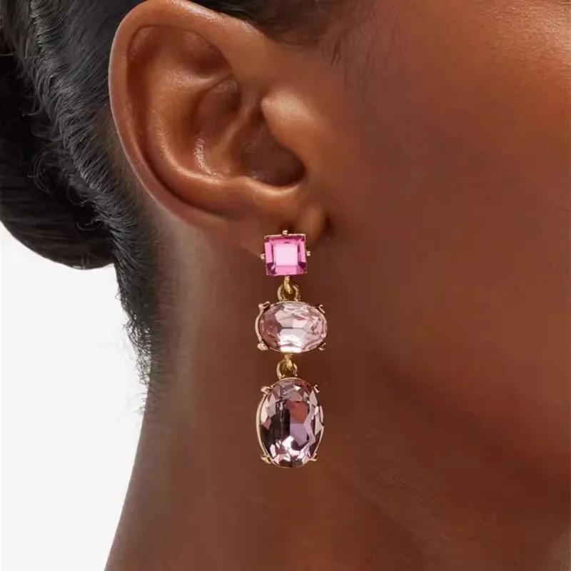 Fashion Temperament Contrasting Colors Long Retro Geometric Shiny Crystal Color Matching Daily Niche Texture Earrings Women