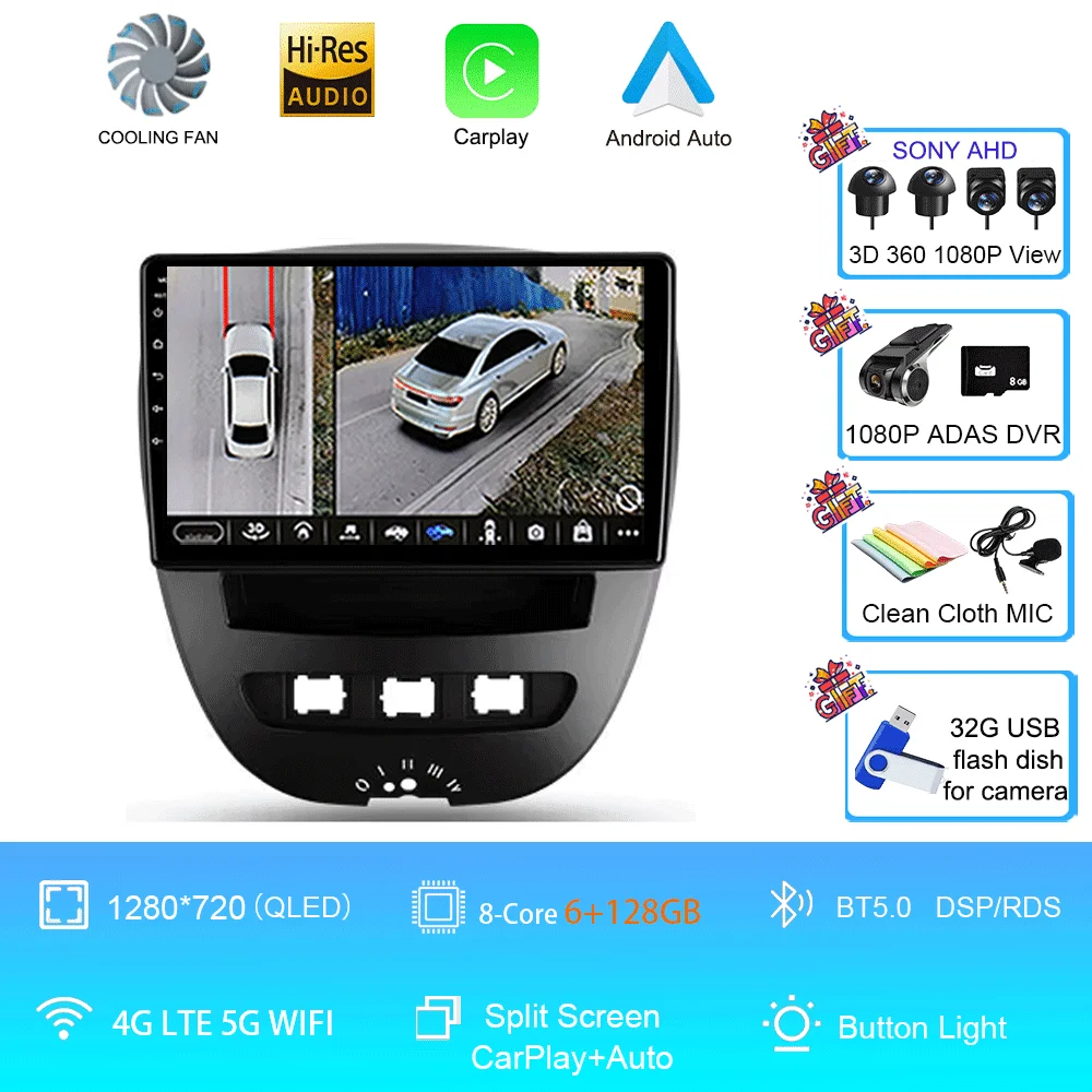 Android 16 Carplay Auto Multimedia Speler voor Peugeot 107 Citroen C1 Toyota Aygo 2005-2014 DSP Stereo 2din Autoradio Unit