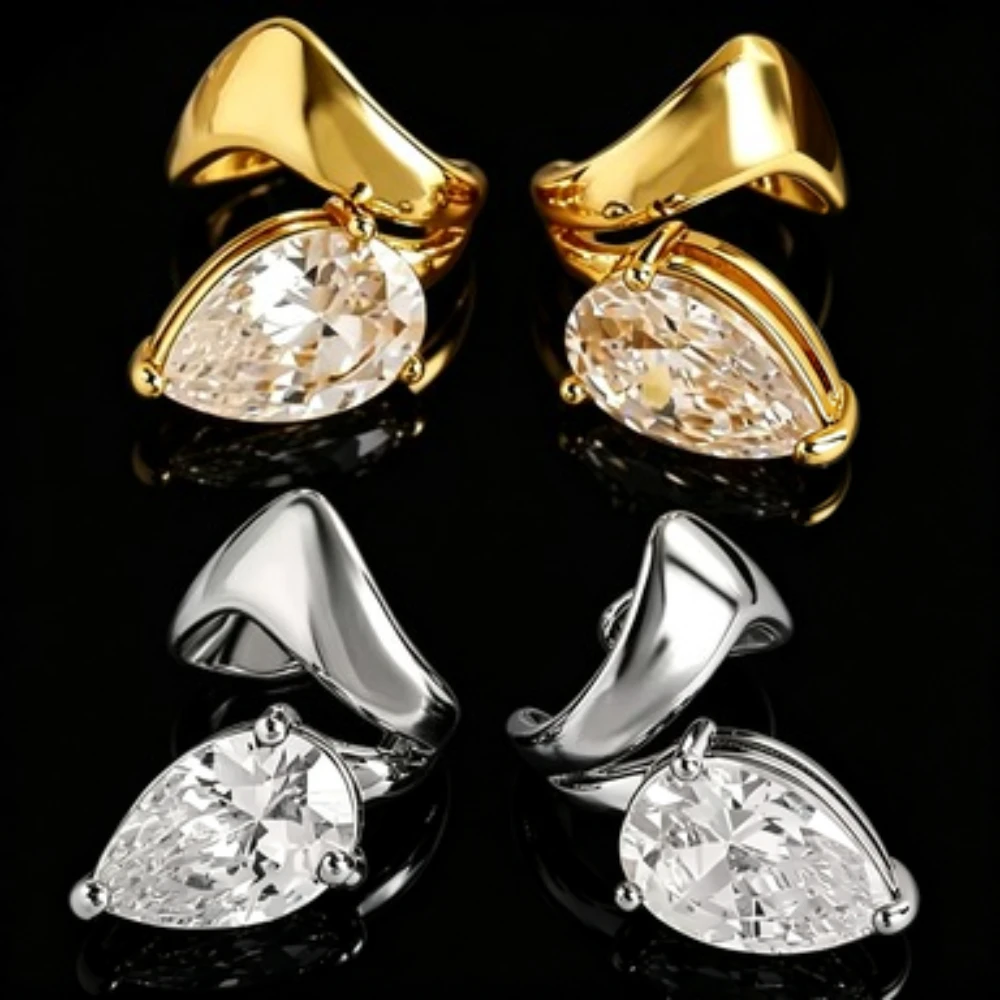 1 Stück Wassertropfen-Zirkon-Clip-Ohrringe für Damen, exquisite geometrische Ohrklemmen, schlicht, lässig, vielseitig, nicht durchstochener Schmuck, Geschenk