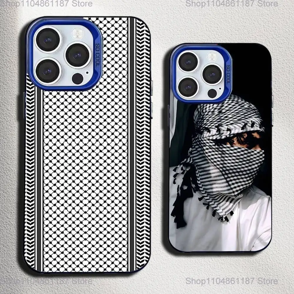

Hattah Keffiyeh Fashion Phone Case For iPhone 17,16,15,14,13,12,11,Mini,Pro,SE,MAX Blue Matte Silicone Cover