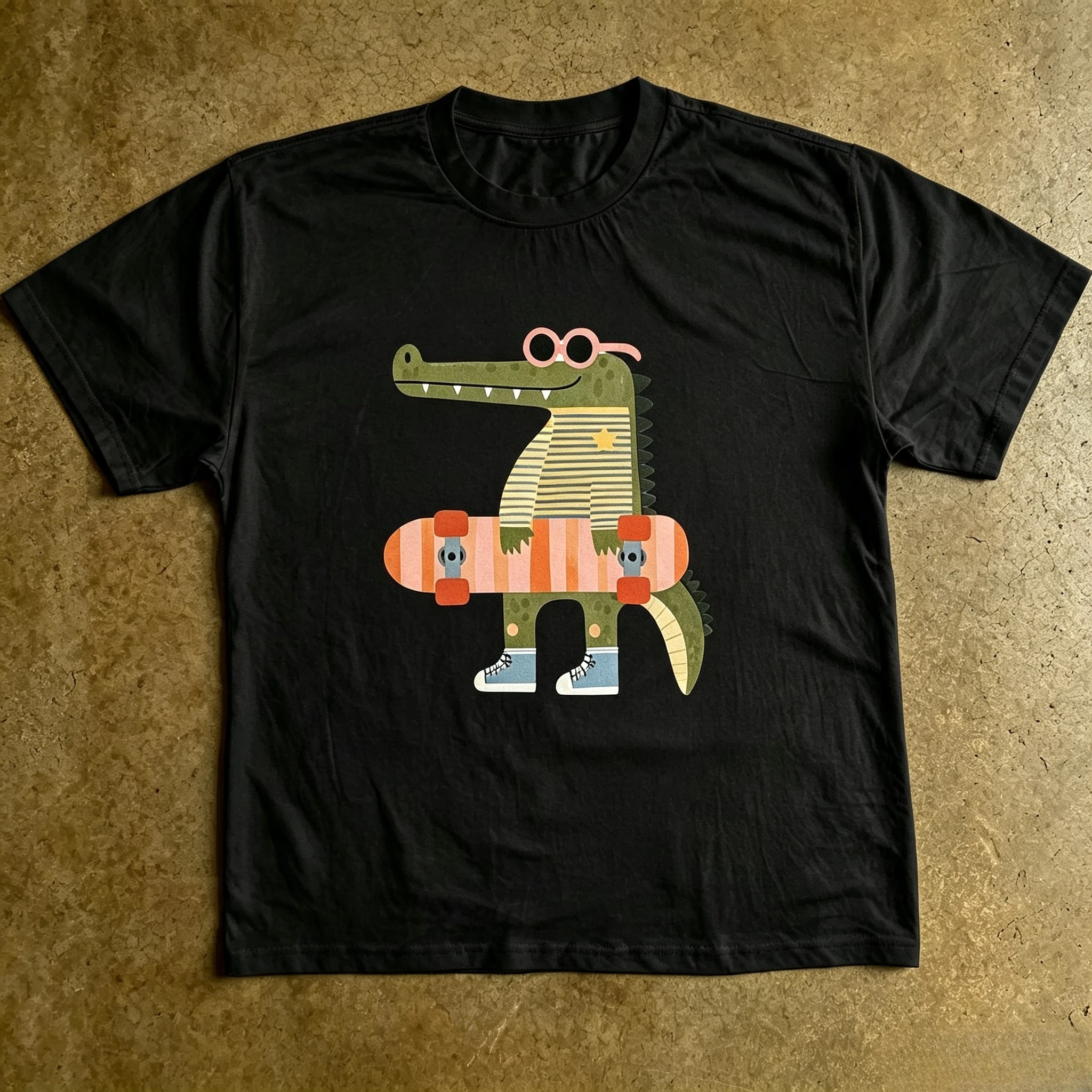 Skateboard Crocodile Graphic T-shirt Men Women Cute Cartoon Croc with Sunglasses Print Short Sleeve Casual Streetwear Tops