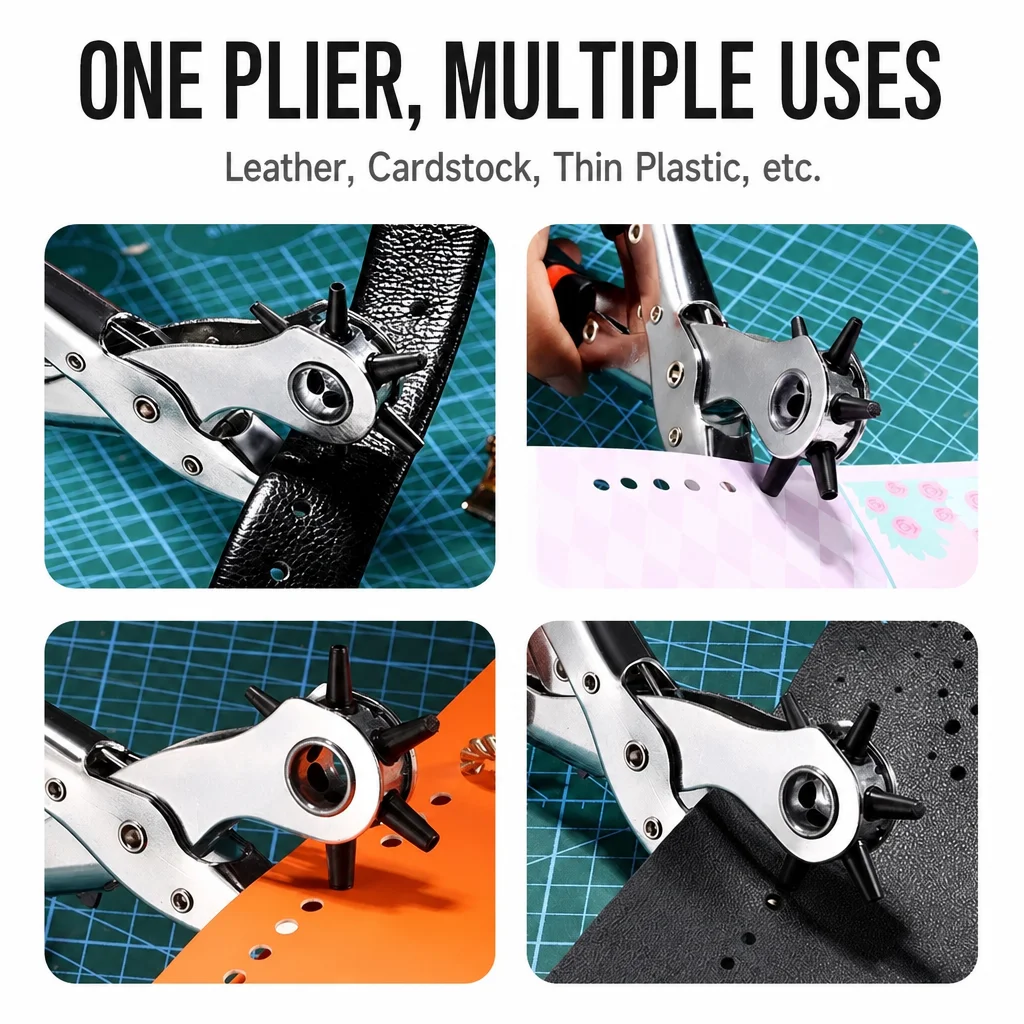 Leder-Lochzange Multifunktionales Kohlenstoffstahl-Werkzeug für Runde Gürtel- und Uhrenarmband-Ösen DIY Handgefertigtes Reparaturwerkzeug – Detail 2