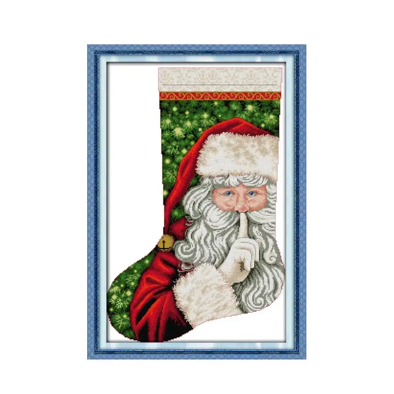 Christmas Stocking-Cross Stitch Kit, Cross Stitch Embroidery, DIY Needlework, Pre-stamped Canvas, Santa Claus 2, 14ct, 11ct