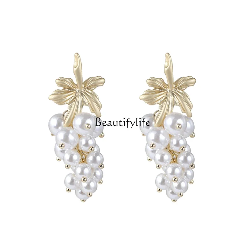 Exquisite Grape Beaded Earrings for Women, Exquisite High-End Earrings, French Temperament, Exquisite, Affordable Luxury