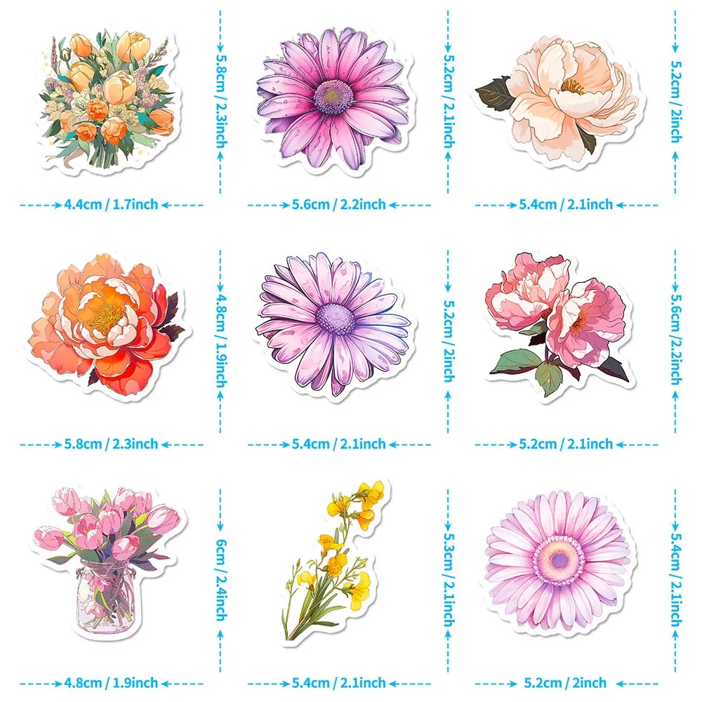 10/50pcs Cartoon Floral Flower Plant Stickers Pack Graffiti Decals for Kids Scrapbooking Luggage Laptop Notebook Wallpaper Phone