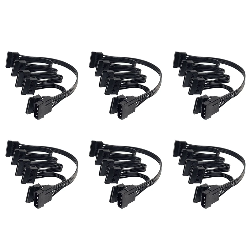 6X 4Pin IDE To 5-Port Power Supply Cable 4Pin Molex To Multi SATA Port 18AWG Wire Power Cord For Hard Drive HDD SSD PC