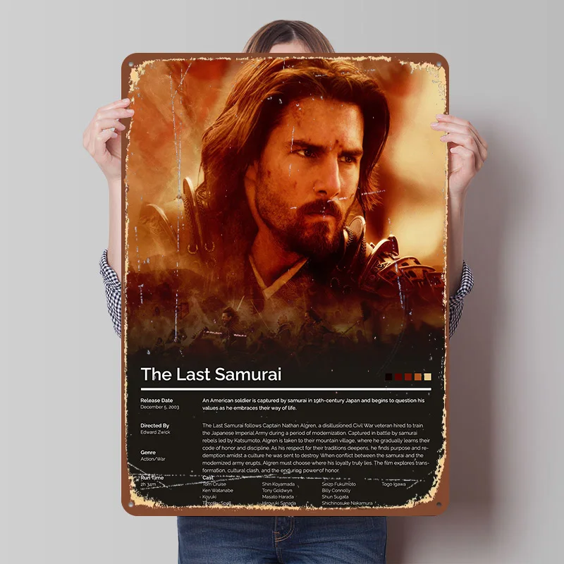Der Letzte Samurai Filmplakat Individualisierte Wandkunst Vintage Metallschilder Retro Blechschild für Männerhöhle Schlafzimmer Dekoration Gemütlich