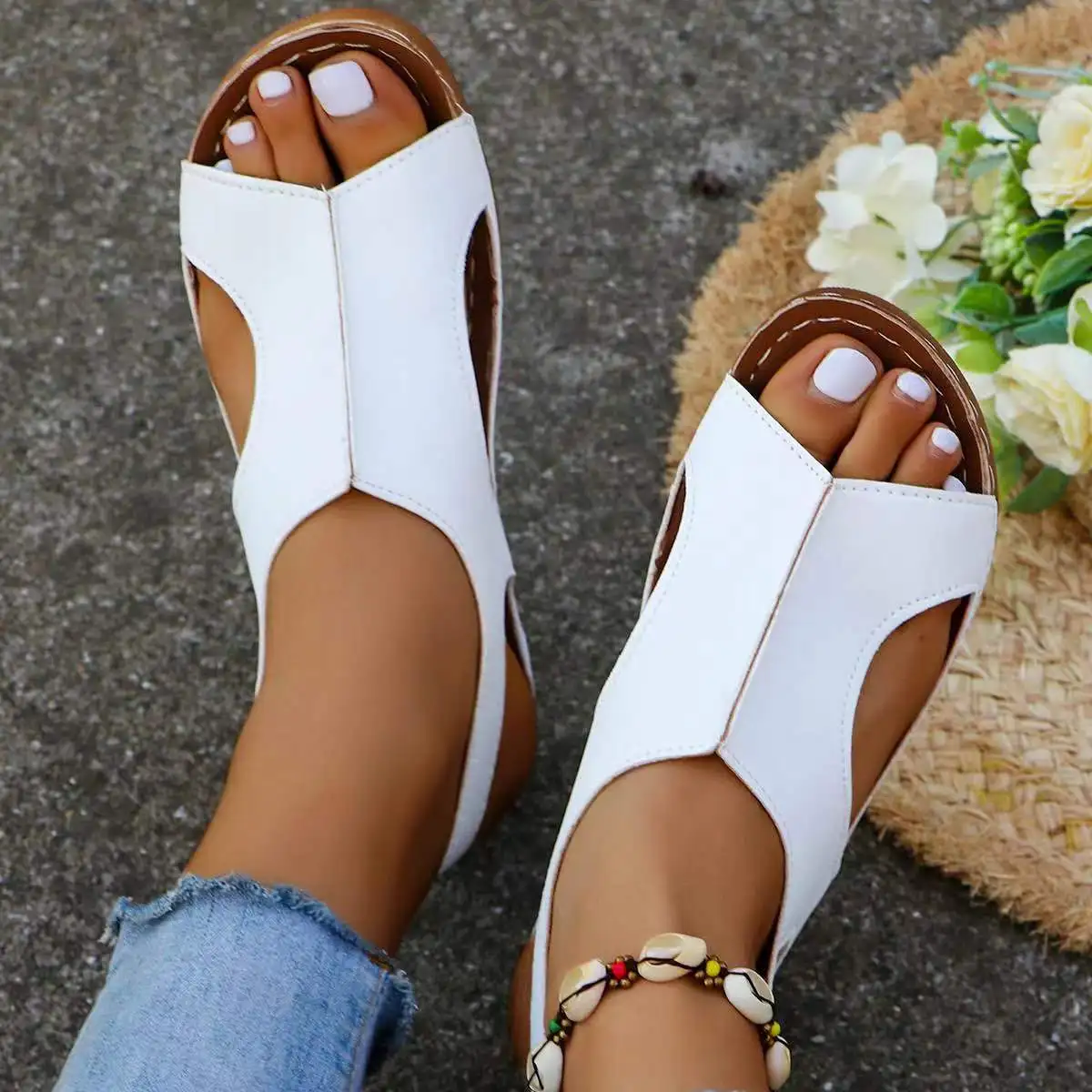 Summer New Women Wedge Sandals Premium Orthopedic Open Toe Sandals Vintage Anti-Slip Leather Casual Female Platform Retro Shoes