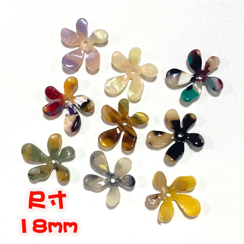 Wholesale 90pcs/lot 18mm color pattern print cartoon flowers shape acrylic beads diy jewelry garment hair accessory