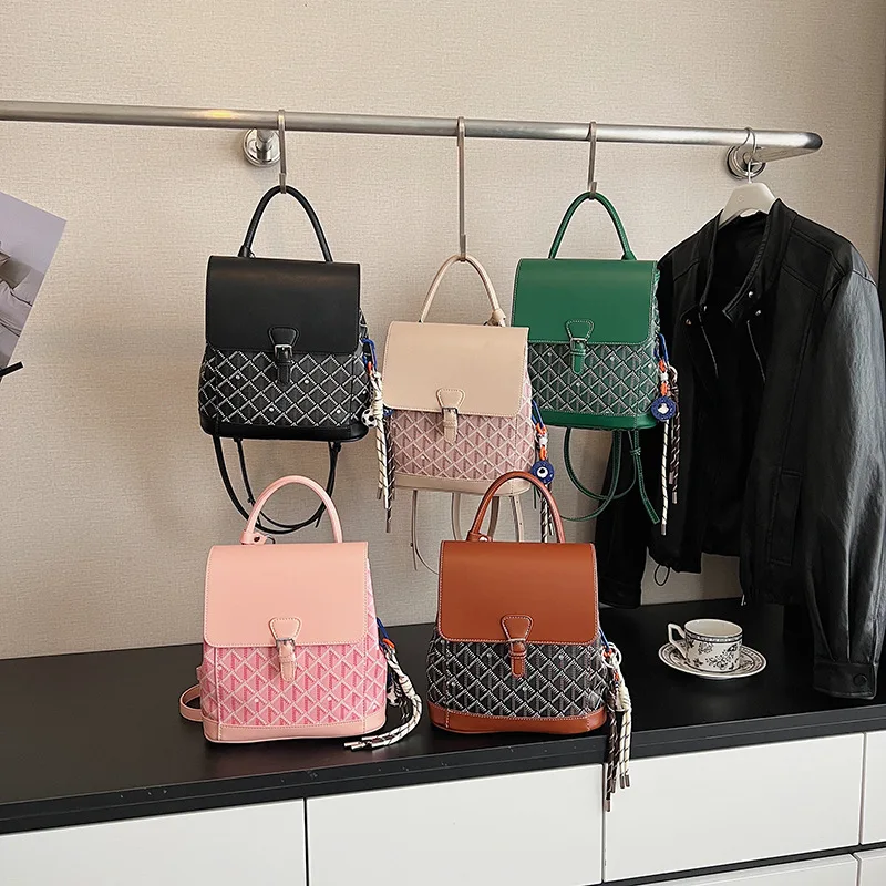 

Chic Quilted Shoulder Bag for Women, 2025 Two-Tone Backpack, Vintage Crossbody Purse with Metal Chain for Casual Style