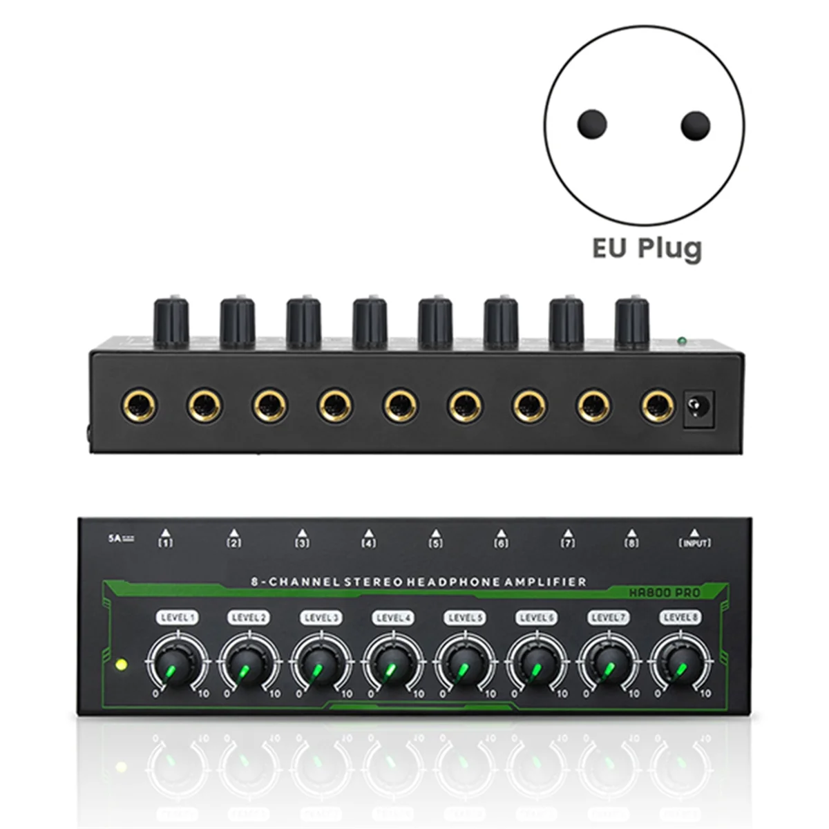 

XFDE HA800 PRO 8 Channel Headphone Amplifier RGB Stereo Amp Microamp Amplifier for Music Mixer Recording Sound Amplifier(EU)