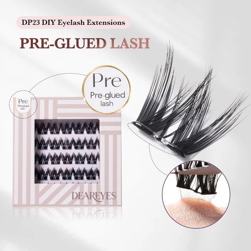 DearEyes DP-23 Self Adhesive Eyelash Extension 10‑16mm Pre-Glued Lash Clusters Natural Soft No Glue Needed Press on Lashes