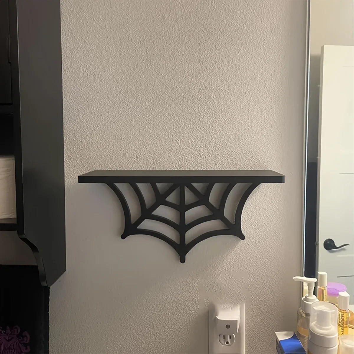 Vintage Gothic Wall Shelf Wall Mounted Decor Halloween Holiday Decoration Skull Gothic Arch with Spider Web Design Display Stand