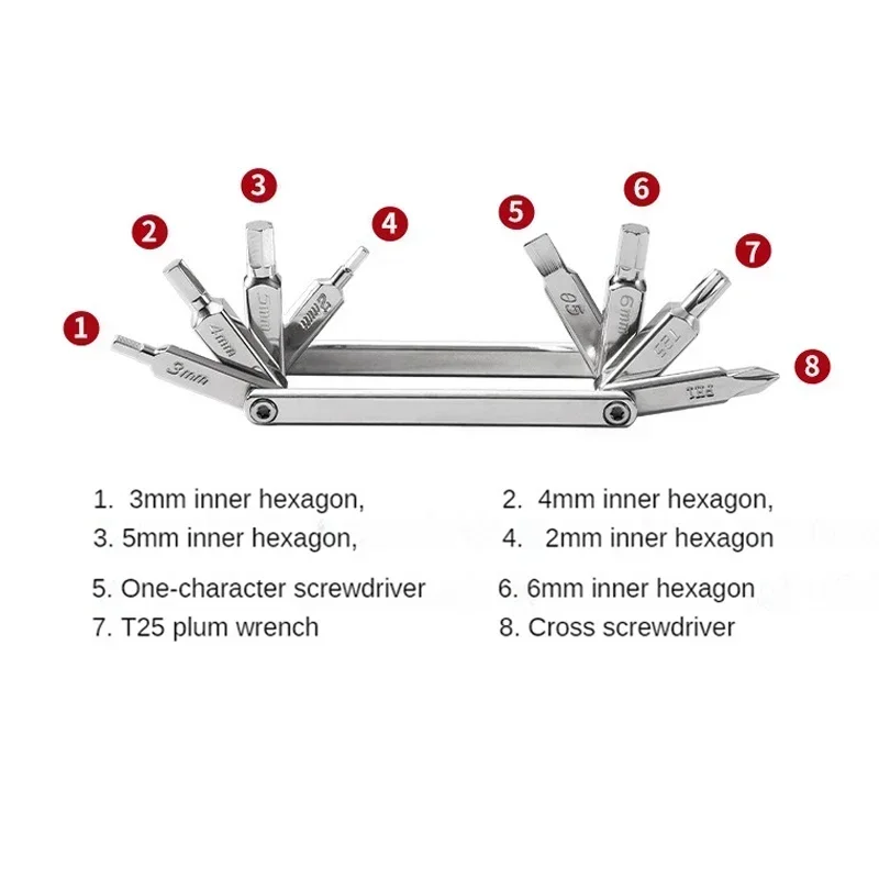 8 in 1 Bicycle Repair Tools Kit Motorcycle MTB Road Bike Screwdriver Tool Foldable Hex Spoke Wrench Mountain Road Bike Tool Set